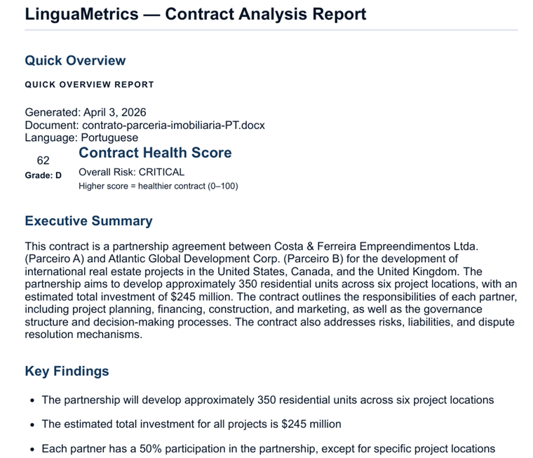 Sample LinguaMetrics contract analysis report